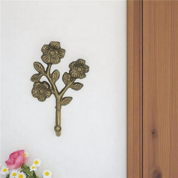 HomeRoots 612074 4 in. Antiqued Gold Cast Iron Flower Wall Hook