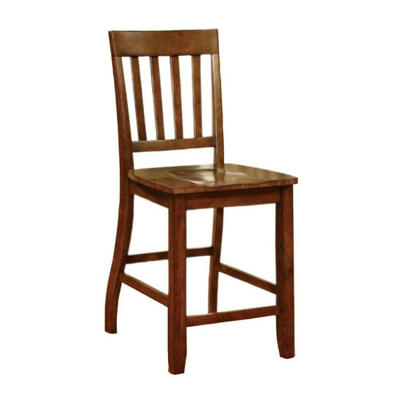 Counter Height Wooden Chair with Slatted Backrest, Set of 2, Brown- Saltoro Sherpi