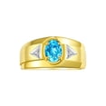 thumbnail image 1 of RYLOS Men's Rings 14K Yellow Gold Classic 7X5MM Oval Gemstone & Diamond Ring Blue Topaz December Birthstone Rings For Men, Gold Rings Size 13, 1 of 7