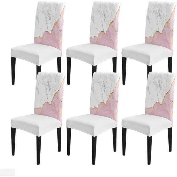 Marble Pink Dining Chair Cover Set of 6,Stretch Chair Protectors Slipcover,Spandex Kitchen Chair Seat Back Cushion Slip Cover for Dining Room,Party,Ceremony Marbling White Gray Gold Modern Abstract