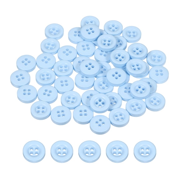 Uxcell 50pcs Sewing Button 11mm 4 Holes Resin Round Crafting Buttons, Blue