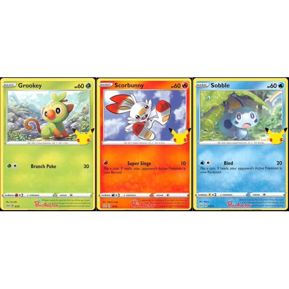 Collectible Grookey Scorbunny Sobble - 25th Anniversary McDonald's Exclusive Promo Lot - 3 Card Set