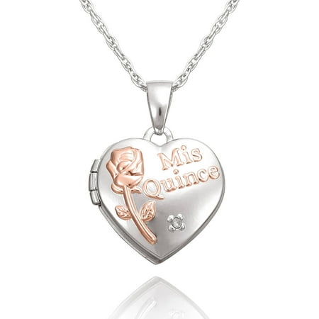 Precious Moments 2-Tone Sterling Silver and Rose Gold over Sterling Silver Quincenera Heart Locket with Chain, 18