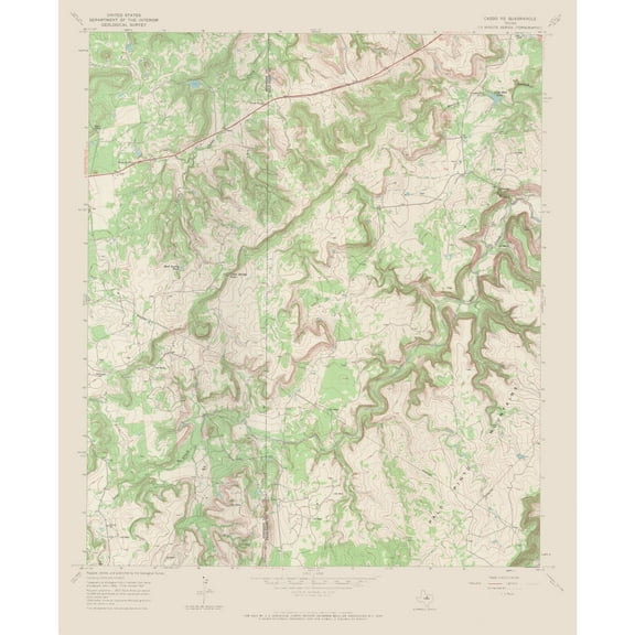 Topographical Map - Caddo Texas North East Quad - USGS 1967 - Vintage Wall Art