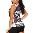 thumbnail image 3 of Gukieu Gothic Skulls And Roses Print Women's Quick-drying Fitness Vest, Round Neck Sleeveless Fitness T-shirt, Suitable for Yoga, Sports-Medium, 3 of 7