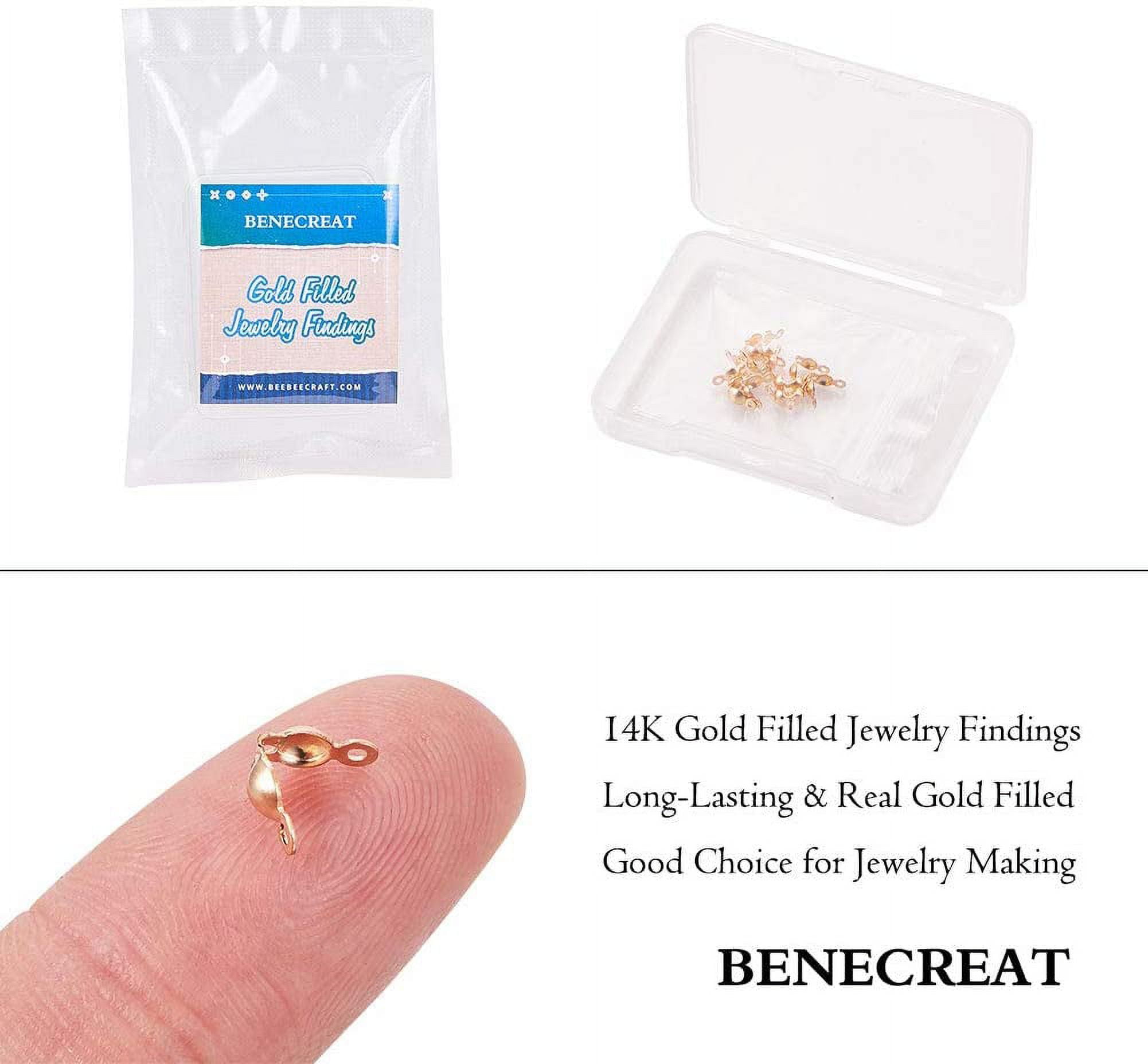 JK Findings Yellow Gold Filled Bead Tips Knot Covers Real 14K Gold Filled 5.5x3.5mm Hole: 1mm 10pcs/set