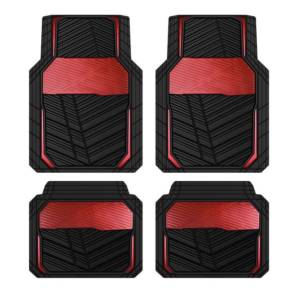 Car Grand Heavy Duty Rubber Waterproof Car Floor Mats All Weather Durable Full Set Anti-slip Automotive Floor Mats Trim-to-fit For Car SUV Truck Red Black