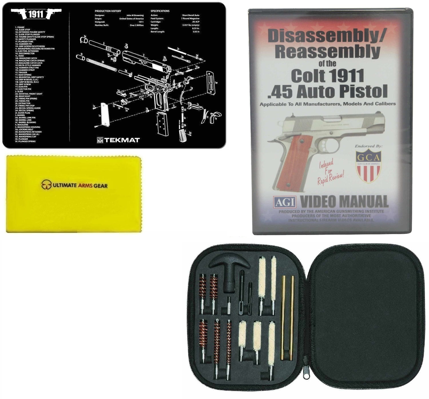 AGI DVD COLT 1911 .45 AUTO Pistol Disassembly Reassembly + Ultimate Arms Gear Gunsmith & Armorer Cleaning Bench Gun Mat... by