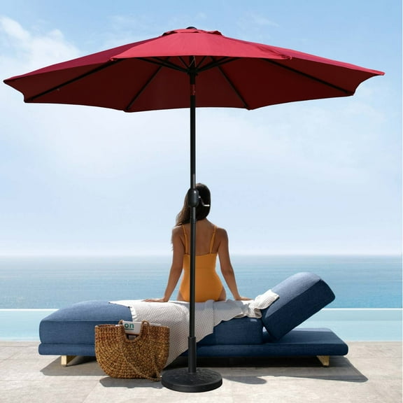 Davee 9 Ft Outdoor Patio Market Umbrella with Base - Red