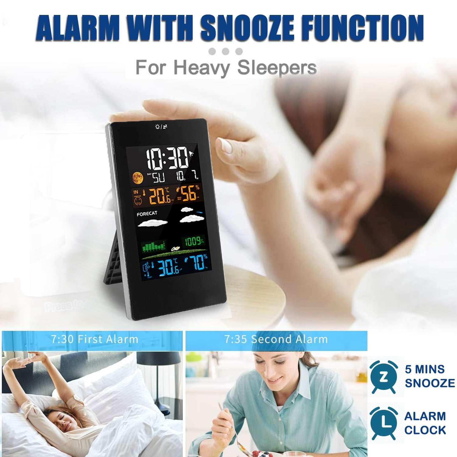 4 Backlig \u0026 Weather Station Indoor Outdoor Weather Forecaster with Sensor Digital Thermometer Hygrometer Monitor with Alarm Clock Moon Phase Adjustablt Backlight Mode