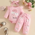 thumbnail image 2 of qiiinnHk Baby Girl Clothes Baby Long Sleeve Ruffle Bow Print Romper Pants Fall Winter Outfits 3PCS Gifts Set Baby Girls' Clothing 12-18 Months,Pink, 2 of 7