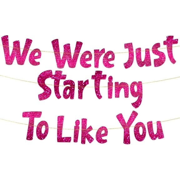 We Were Just Starting To Like You Pink Glitter Banner - Going Away Party - Moving Party - New Job - Will Miss You - Funny Retirement Party Supplies, Gifts and Decorations