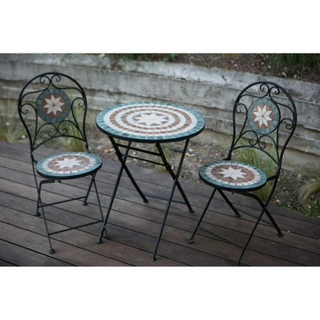 Alhambra Mosaic 3-Piece Outdoor Bistro Set, Seats 2