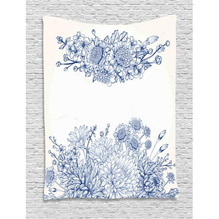 Mini Carnation Corsage Blue Tapestry, Artistic Floral Bouquet Corsage Carnations Chamomiles Bridal Wedding Anniversary Theme, Wall Hanging for Bedroom Living Room Dorm Decor, Blue White, by Ambesonne ()