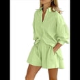 thumbnail image 2 of Conjuntos de 2 Piezas: Camisa Abotonada, Top y Pantalones Cortos, Conjuntos Casuales para Estar en Casa Verde M, 2 of 6