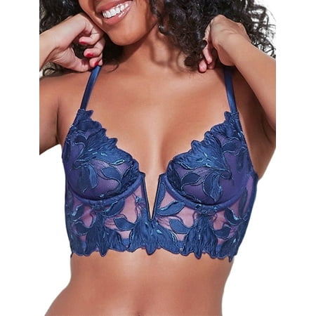 Women Lace Unlined Bra 3/4 Cup Non-Padded Underwire Bra Lingerie Deep V-Neck Plunge Unpadded Underwear.S/M/L/XL