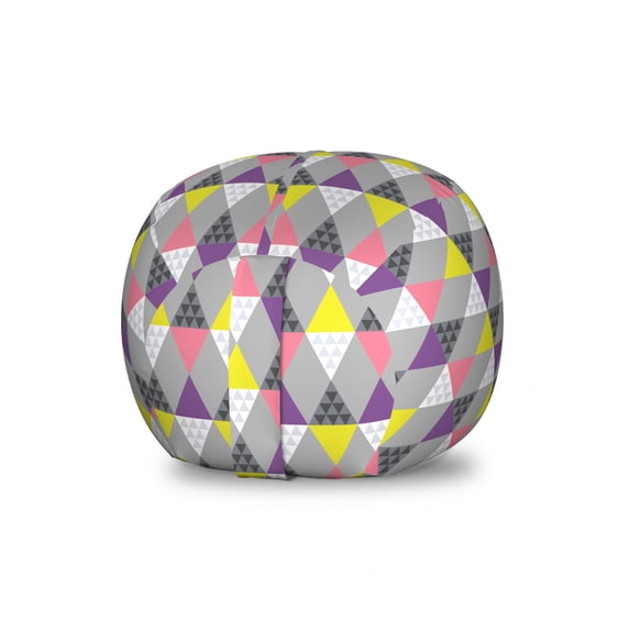 Geometric Storage Toy Bag Chair, Abstract Pastel Memphis Art Style Triangles Fractal Creative Rhombus Modern, Stuffed Animal Organizer Washable Bag, Large Size, Pink Purple Grey, by Ambesonne