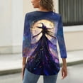 thumbnail image 3 of WTOBBY Women's Halloween Print Tee: Bats Pumpkins Witches Design 3/4 Sleeve Round Neck Casual T-Shirt Top for Fall Festive Daily Wear,Dark Purple L, 3 of 4