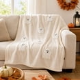 thumbnail image 5 of Halloween Ghost Throw Blanket Cozy Plush Embroidery Tufted Fleece Blanket Soft Fall Autumn Couch Cover Bedding Cute Decorative Fuzzy Blanket for Sofa Bed Living Room, 5 of 6