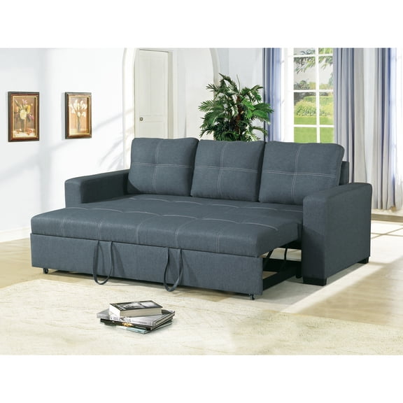 Miekor Furniture Sofa w Pull out Bed Convertible Sofa in Blue Grey Polyfiber HS00-F6532 45189