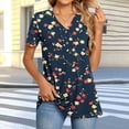thumbnail image 2 of JTZGDY Henley Tops for Women Dressy Casual Summer Boho Floral Pattern Printed Short Sleeve Button V Neck Graphic T-Shirts Loose Oversized Tunic Blouse Navy#01 M, 2 of 7
