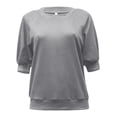 thumbnail image 4 of iHengLiXing Summer Tops for Womens Dressy Casual Women's Shirt Tees Short Sleeve Crew-Neck T Shirt Stripe Solid T-shirt Tops Blouse Women Gray M, 4 of 6
