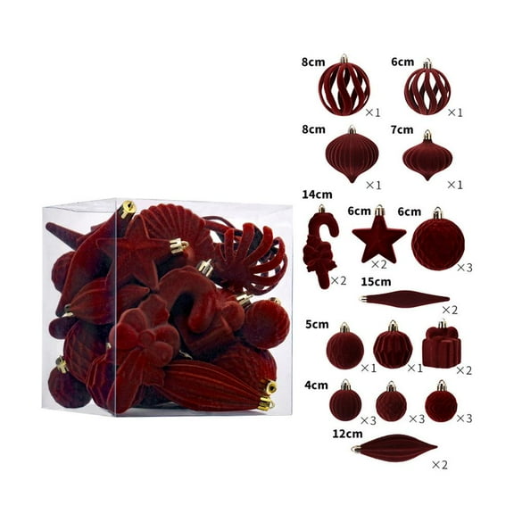 28 Pcs Velvet Christmas Ornaments Balls Set Hanging Balls for Xmas Tree Decorations Burgundy