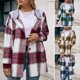 thumbnail image 4 of Chaqueta con capucha a cuadros para mujer con bolsillos Camisa informal suelta con botones Abanopi Grande, 4 of 7