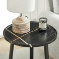 thumbnail image 4 of Harper Round Raised Lip Edge Side Accent Table with Mid-century Modern Crossed Metal Bold Pedestal Legs - Black Marble/Black, 4 of 17