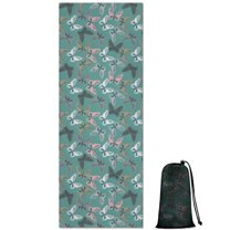 Green Butterfly Pattern Hot Yoga Mat Towel Non Slip for Hot Yoga - Quick-Drying Yoga Mat Cover with 4 Corner Pockets with Travel Bag - Hot Yoga Towel Non Slip Grip Moisture Wicking Sweat 70"x26"