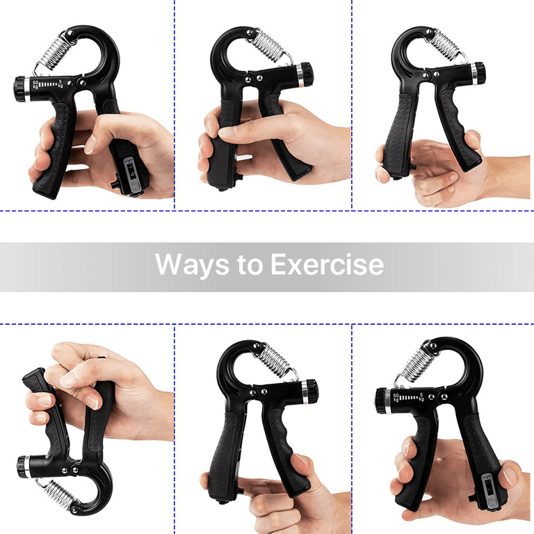 BCOOSS Hand Grip Strengthener Exerciser Adjustable Strength Workout Grip  Strength Trainer for Exercise Finger Forearm Wrist, Black, Pack of 1 