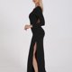 thumbnail image 4 of Gibobby Vestidos de fiesta elegantes Vestido largo sin espalda Sexy con abertura en el cuello redondo de manga larga de Color sólido de otoño e invierno para mujer(Negro,CH), 4 of 5