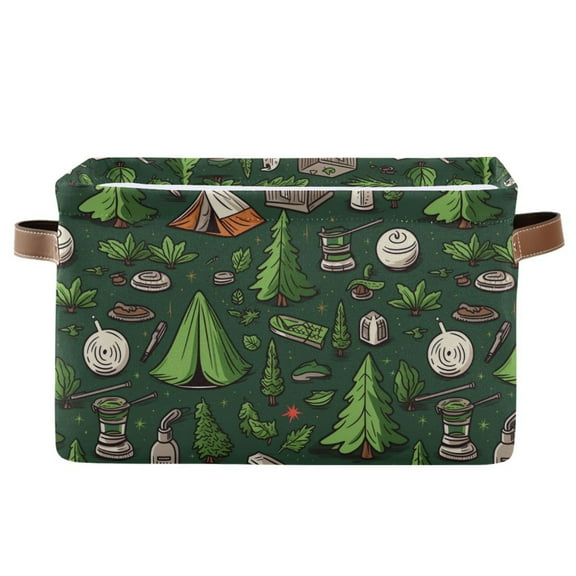 Tent Tree Camping Equipment Storage Bins with Handle Fabric Organizer Basket Foldable Box 1 Pack 14.2x10.2x8.3