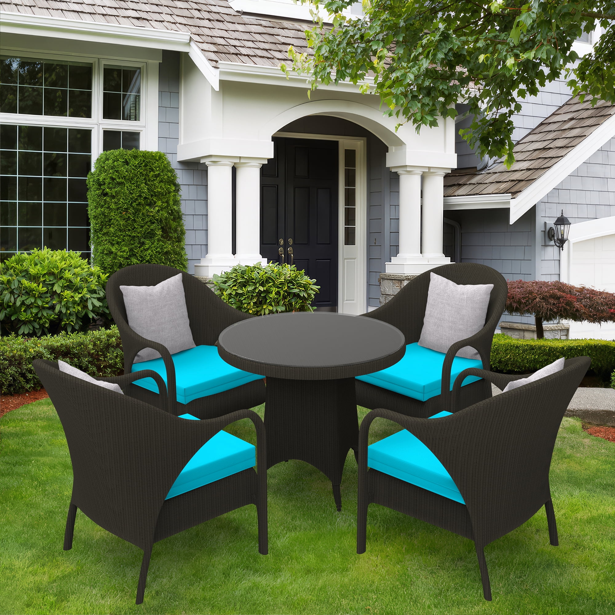 Unikome 4-Pack Outdoor Patio Chair Cushions, Solid Water-Resistant Foam, Square, 18.5 x 16 inch, Blue