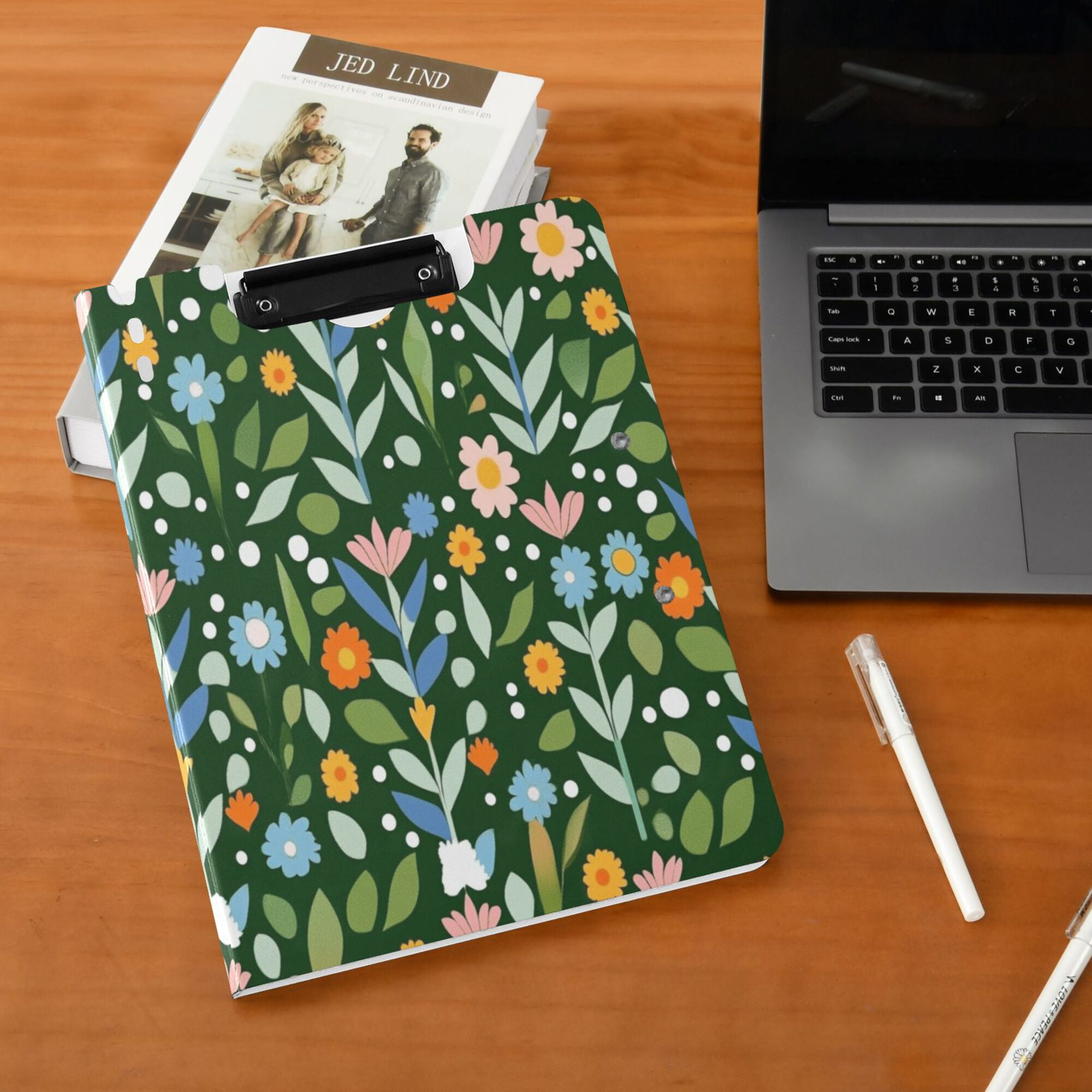 FORMRS A4 Clipboard Folder with Pen Holder Horizontal Foldable School Office Binder, Flourish Flowers Pattern
