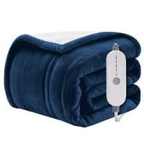 WISHEAD Electric Heated Blanket Queen Soft Flannel & Sherpa, 5 Heat Levels, 10 Hours Auto-Off Over-Heat Protection ETL Certification (84"x90", Navy)