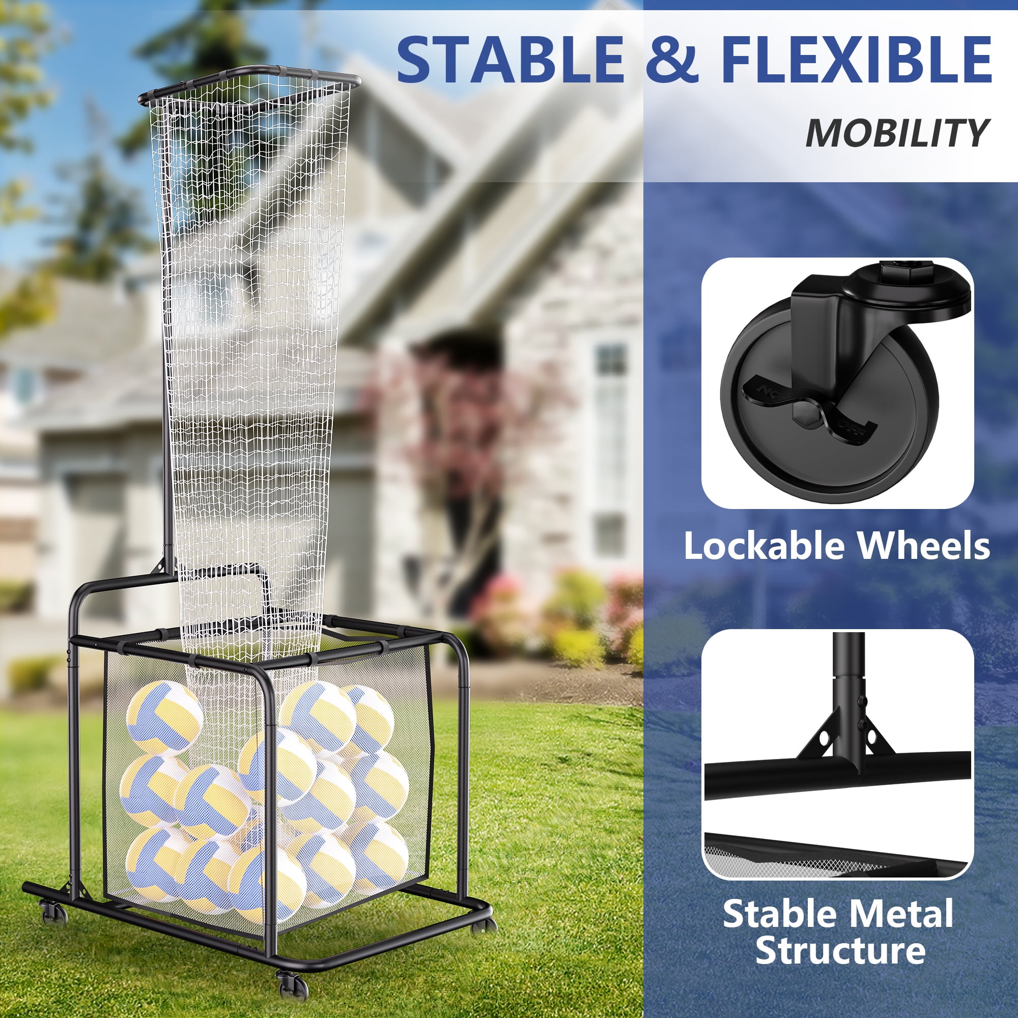 YOHKOH Volleyball Setter Training Net, 5 Adjustable Heights & Angles Portable Trainer with 4 Lockable Wheels for Indoor Outdoor Practice
