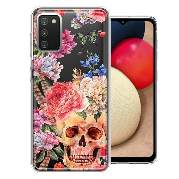 MUNDAZE Case For Samsung Galaxy A02S Indie Spring Peace Skull Feathers Floral Butterfly Flowers Phone Cover