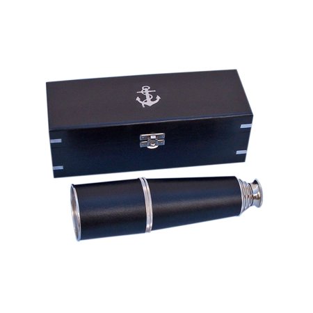 Admiral's Chrome - Leather Spyglass Telescope 27" with Black Rosewood Box - Decorative Chrome Spyglass - High Quality Spyglass