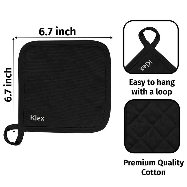 KLEX 4pcs Cotton Pot Holder for Oven Cooking and Baking, Durable Quilted  Cotton, Up to 600 Degrees Heat Resistance, Cotton Filling, Green, 6.7 inches