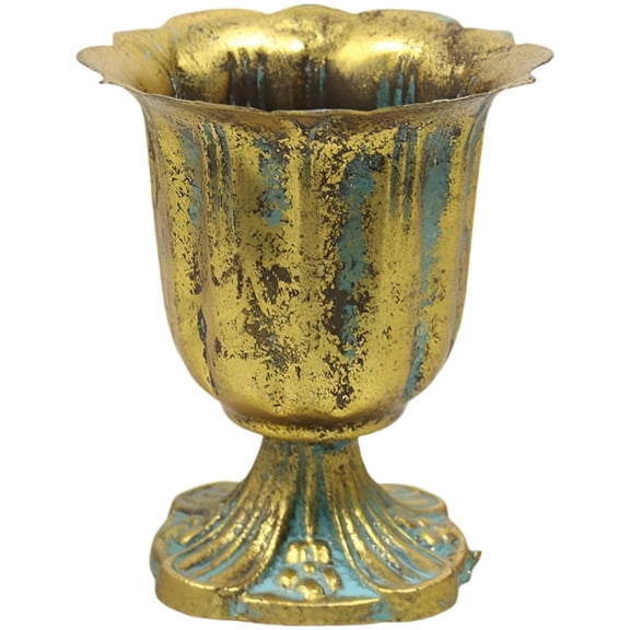 French Rustic Cast Iron Base Planter, Tall Gold Vintage Style Flower Pot, Elegant Roman Column Design Flower Pot for Wedding Table Centerpiece, Banquet Salon Decoration & Home Decor