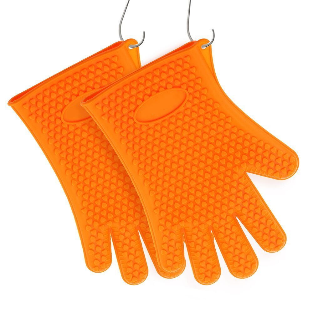 Homechum 2 Pcs Heat Resistant Silicone Gloves, Waterproof BBQ Hand