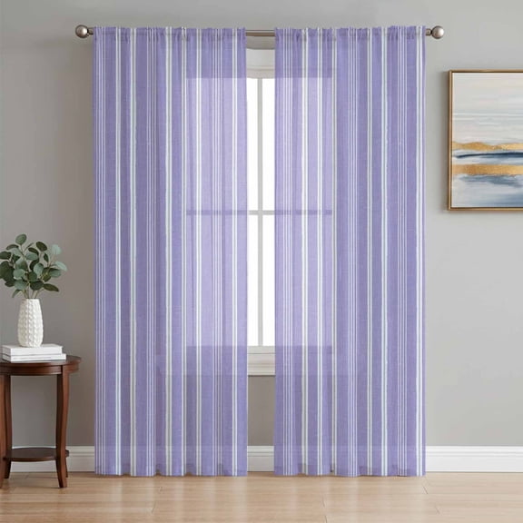 Purple Striped Sheer Curtains 72 Inches Long, Farmhouse Stripes Modern Vintage Light Filtering Window Curtains for Living Room/Bedroom, Rod Pocket Voile Sheer Curtain Drapes, 52"W x 72"L, 2 Panels