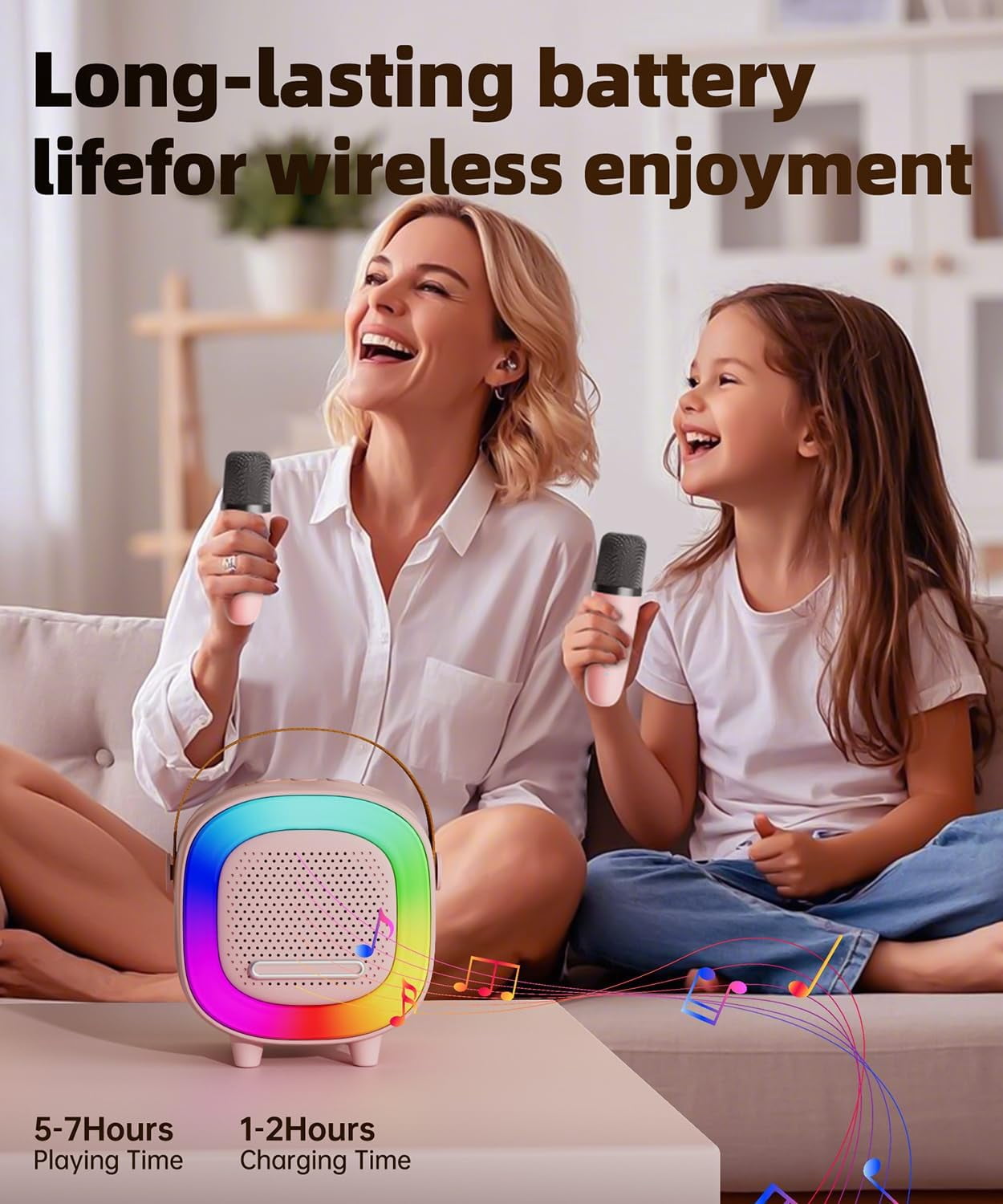 Mini Karaoke Machine Speaker for Kids Adults, Portable Bluetooth with 1 or 2 Wireless Microphones, Children's Day Birthday Gift Ideas for Toys for Teens Boys and Girls Aged 4, 5, 6, 7, 8, 9, 10, 12+