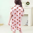 thumbnail image 6 of WhouRiu Girls Cartoon Graphic Pajamas Short Sleeve Flat Collar Button Up Shirts Shorts And Pants Pajama Set 3 Piece Kids Cozy Cute Sleepwear,8-9 Years, 6 of 6