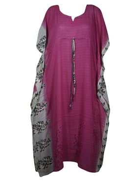 Mogul Women Pink Maxi Caftan Dress Printed MATERNITY Beach Coverup Lightweight Recycle Sari Kaftan Dresses 2XL