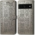 thumbnail image 6 of PU Leather Flip Wallet Case for Google Pixel 7 Pro (Not Pixel 7), Cat Dog Cartoon Cute Style with ID Card Holder Phone Cover Case for Google Pixel 7 Pro MG Grey, 6 of 14