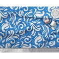 thumbnail image 2 of Soimoi Blue Cotton Cambric Fabric Filigree Damask Printed Fabric 1 Yard 42 Inch Wide, 2 of 3
