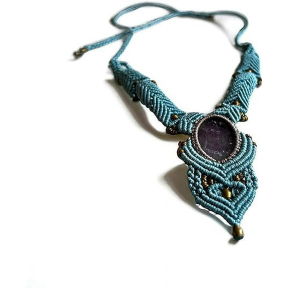 AYANA Amethyst Handmade Macrame Necklace for Women | Adjustable Healing Crystal Pendant | Eco-Friendly, Handcrafted Macramé Jewelry with Ethically Sourced Amethyst Gemstones | Women's Ethnic Jewelry