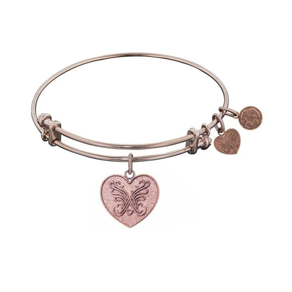 Pink Stipple Finish Brass Angelica Heart Angelica Bangle Bracelet, 7.25"